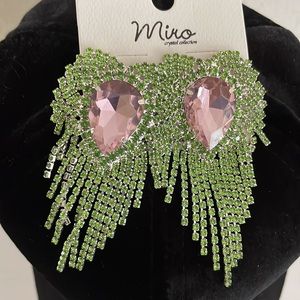 Rhinestone Pink and Green Earrings
